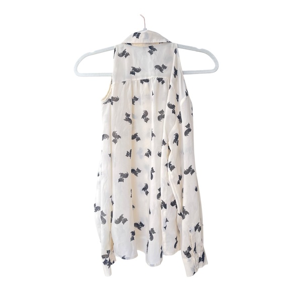 I love H81 Kitten Print blouse Women's Size S/P cream & black cat button down - Picture 2 of 10